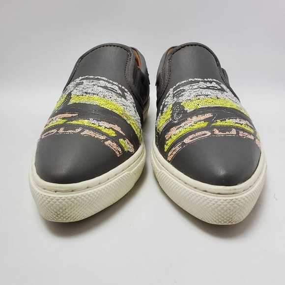 Coach Slip On Shoe C103 Sequin Studded Buckle Gray Sneakers Pointy Toe Sz 6.5 B - Picture 6 of 12